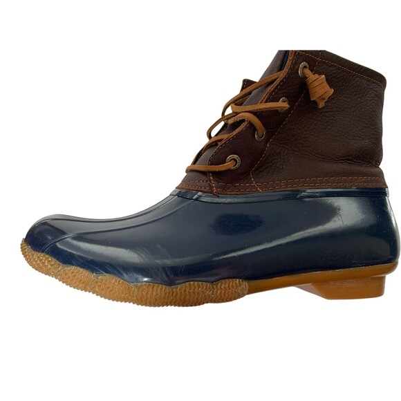 Sperry Saltwater Duck Boots Women Size 8.5 Blue & Brown Waterproof Rubber READ - Picture 13 of 16